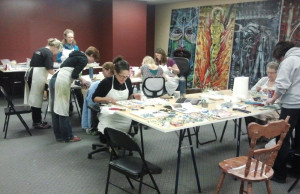 Erin leading a mosaic workshop in the upper multi-purpose room